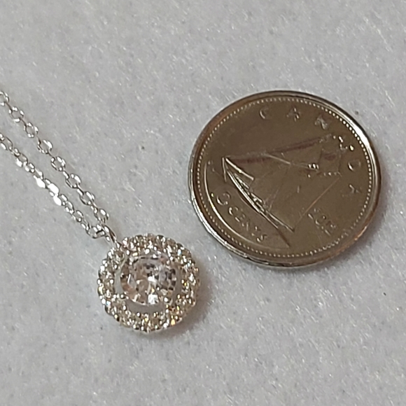 Sterling Silver CZ Round Pendant Necklace - Picture 6 of 9